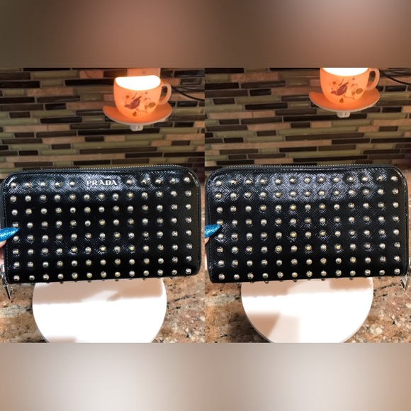 PRADA Vernice Studded Saffiano Leather Zip Around Wallet π€©π₯ - Picture 13 of 17